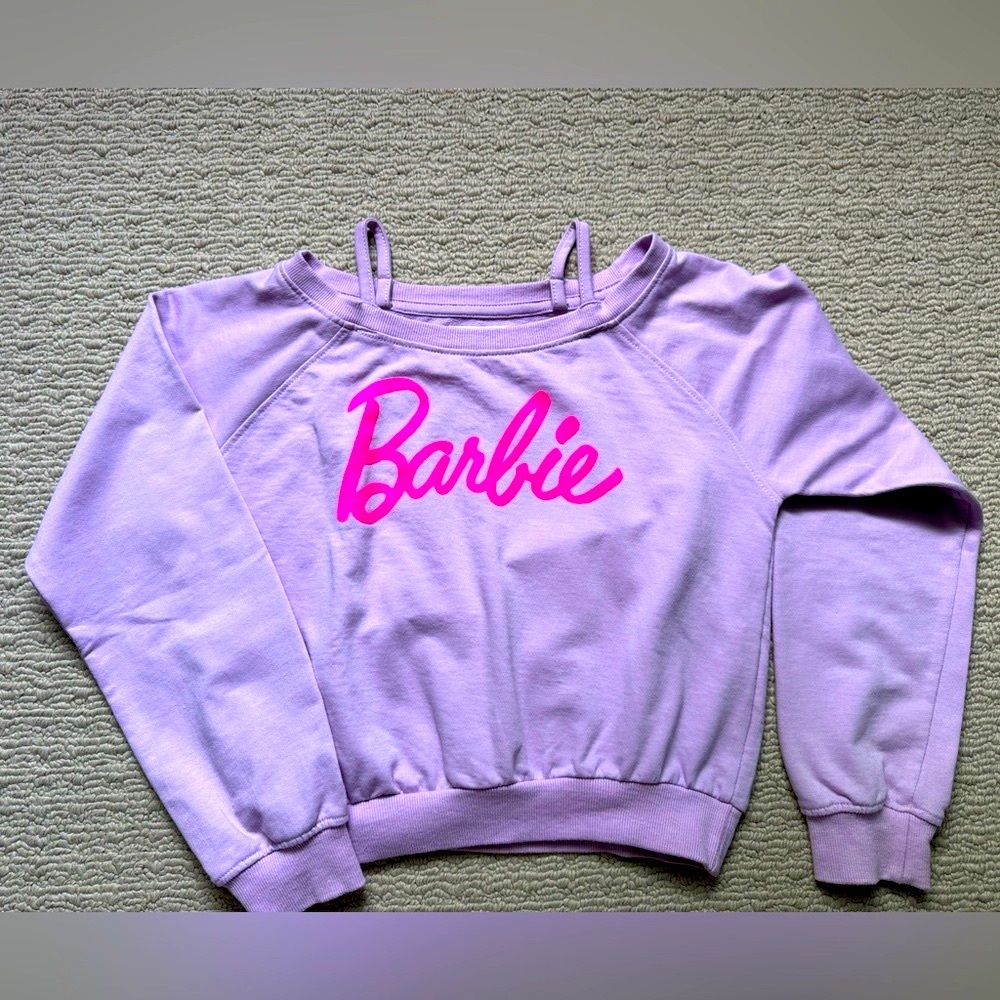 Purple Barbie Sweatshirt with neon pink Barbie logo